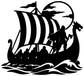 Black Viking longship vinyl decal with moon, waves, and horned warrior silhouette.