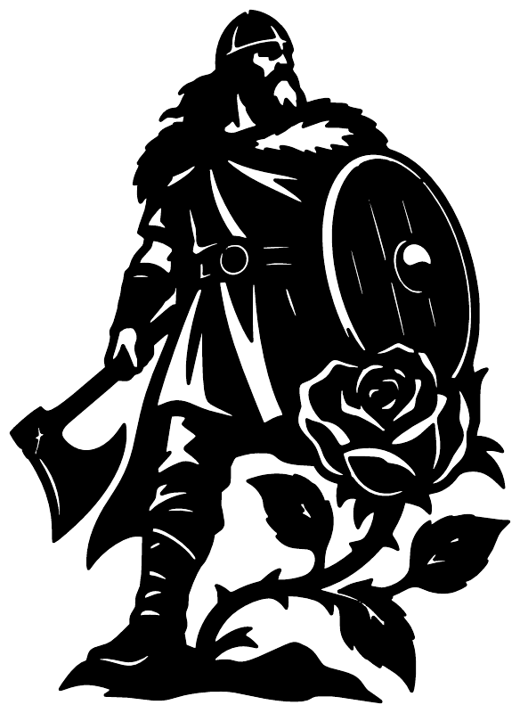 Black Viking warrior vinyl decal silhouette with axe, helmet, and shield