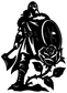 Black Viking warrior vinyl decal silhouette with axe, helmet, and shield