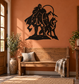 Black vinyl decal of Viking warrior with helmet and wolf companion silhouette