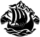 Black and white longship crest vinyl decal with mountains and oar details
