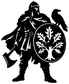 Viking shield vinyl decal silhouette with tree artwork inside round shield, black design