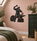 Viking blacksmith vinyl decal, black silhouette of armored warrior holding hammer and anvil