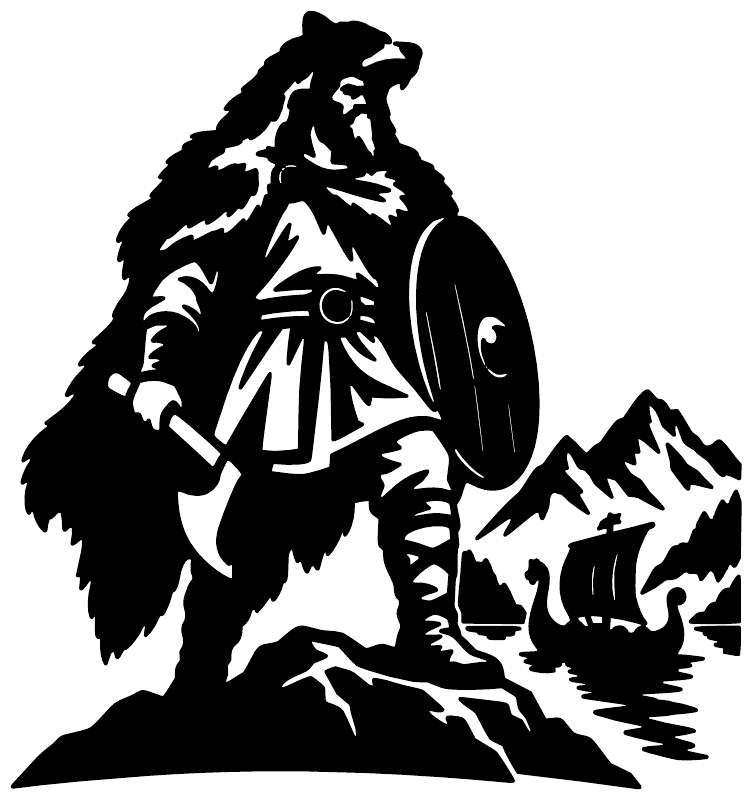 Viking bear guardian vinyl decal, black silhouette warrior with cloak and axe