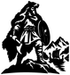 Viking bear guardian vinyl decal, black silhouette warrior with cloak and axe