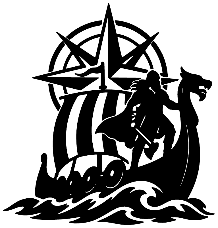 Black Viking longship and compass vinyl decal emblem