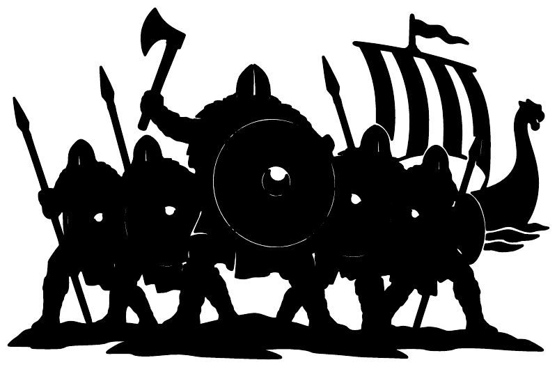 Black Viking shield wall silhouette vinyl decal with shields and spears