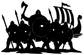 Black Viking shield wall silhouette vinyl decal with shields and spears