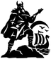 Viking guitarist vinyl decal, black silhouette of warrior holding guitar and shield