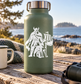 Green bottle with white Viking and dog vinyl decal silhouette