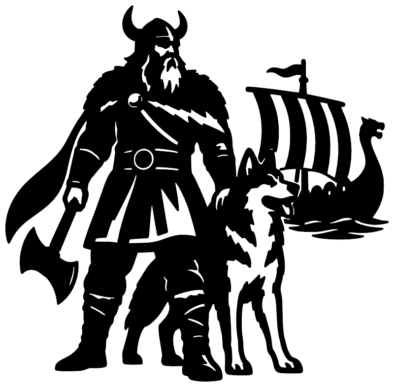 Black Viking warrior with dog and ship vinyl decal
