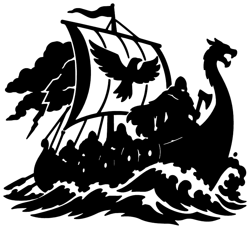 Vinyl decal graphic of a black Viking longship sailing over waves