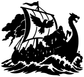 Vinyl decal graphic of a black Viking longship sailing over waves