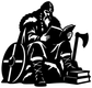 Viking reading and holding book vinyl decal, bold black silhouette