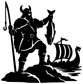 Black silhouette Viking fisherman with longship and waves, vinyl decal close-up
