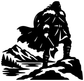 Black Viking warrior vinyl decal silhouette with mountains, trees, and water