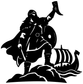 Black Viking silhouette vinyl decal holding a horn, with shield and skeleton longship