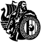 Black Viking warrior portrait shield vinyl decal, braided round shield design