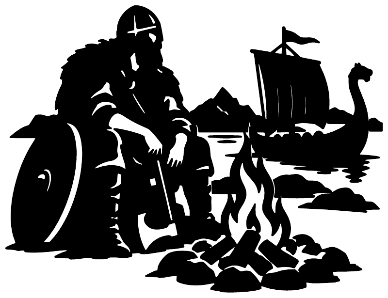 Black Viking campfire vinyl decal silhouette with warrior, ship and flames