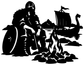 Black Viking campfire vinyl decal silhouette with warrior, ship and flames