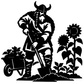 Viking gardener vinyl decal: black Viking with wheelbarrow and flowers