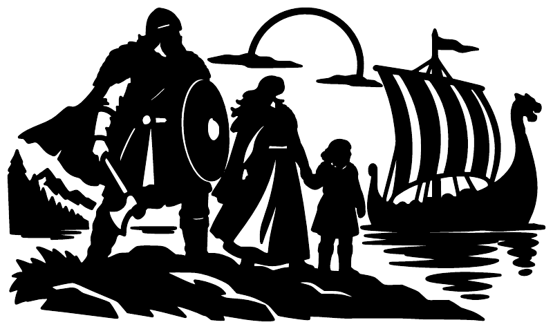 Black Viking family journey vinyl decal with longship and family figure silhouettes