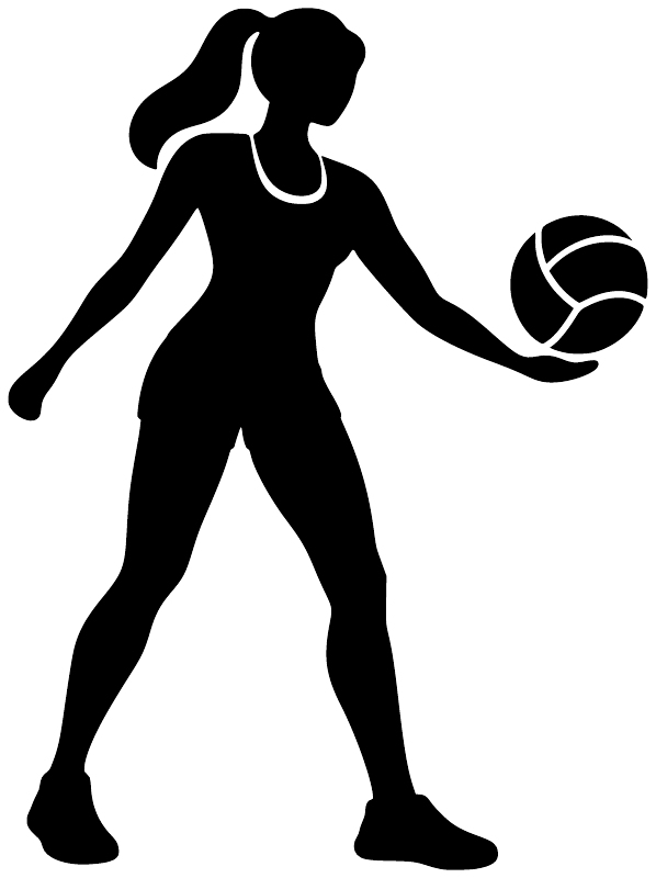 Volleyball player silhouette vinyl decal holding a volleyball, black on white