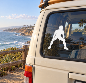 Volleyball player silhouette vinyl decal on vehicle window