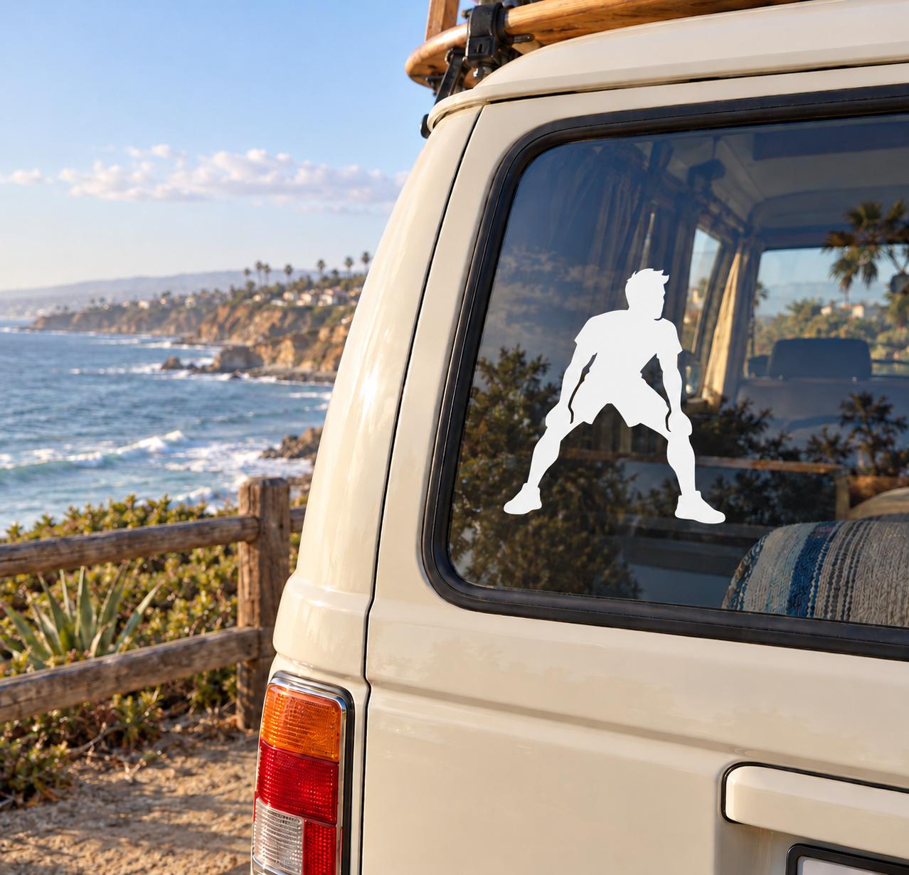 Volleyball player silhouette vinyl decal on vehicle window