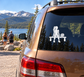 Volleyball bench vinyl decal of seated girl holding a volleyball on car window