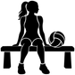 Black silhouette volleyball bench decal: seated woman with volleyball on bench