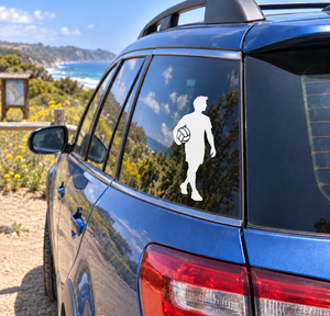 Volleyball walk to the court vinyl decal with white walking player holding a ball
