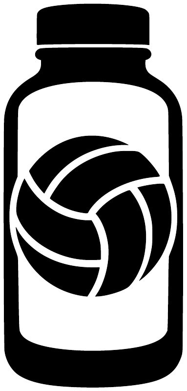 Volleyball bottle vinyl decal, white bottle with black cap and volleyball graphic