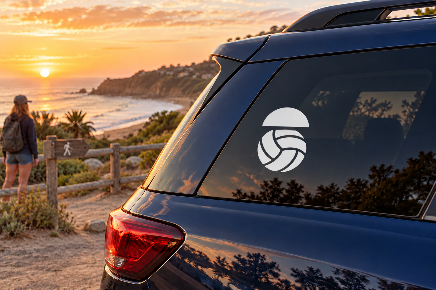 Volleyball team vinyl decal with shield volleyball icon on car rear window