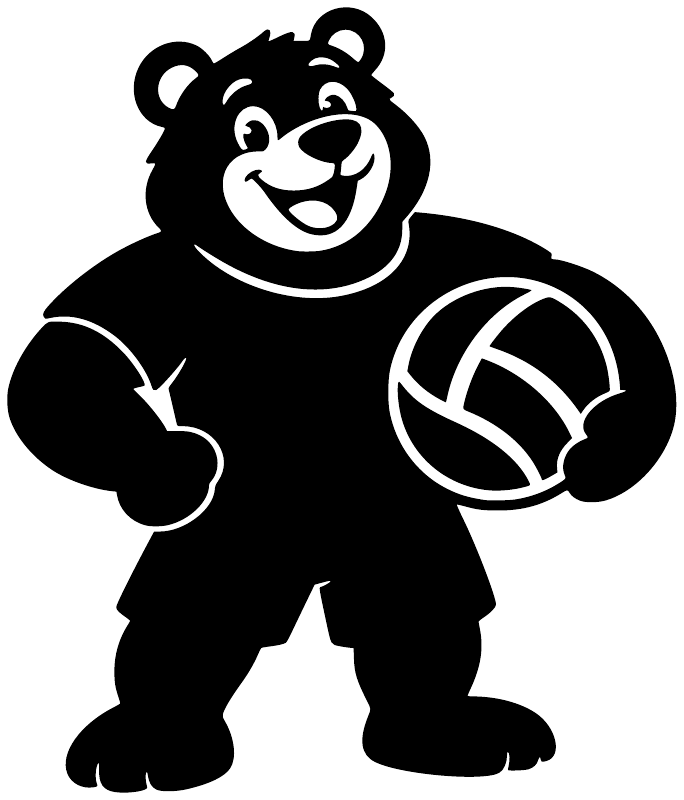 Black bear mascot vinyl decal holding a volleyball, smiling