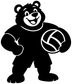 Black bear mascot vinyl decal holding a volleyball, smiling
