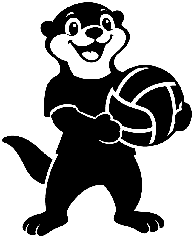 Volleyball otter vinyl decal, black-and-white otter character holding a volleyball
