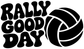 Vinyl decal of 'RALLY GOOD DAY' lettering with volleyball icon, bold black and white