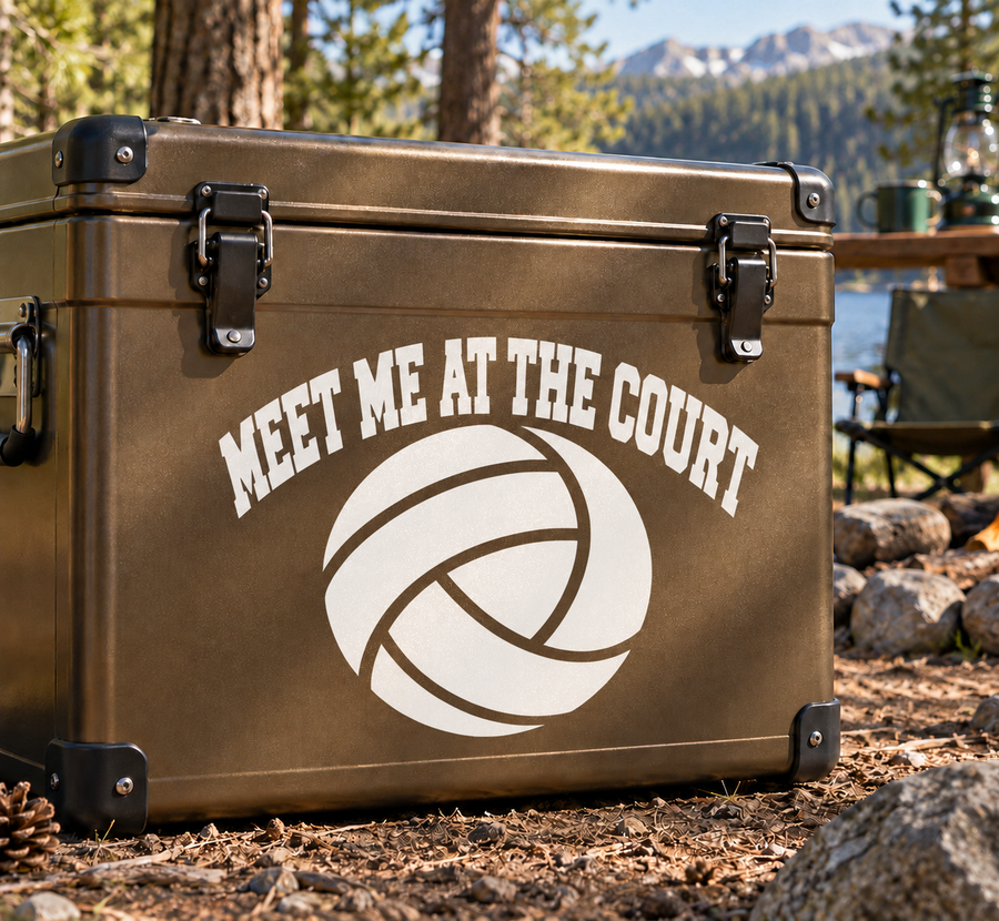 Volleyball vinyl decal with "MEET ME AT THE COURT" text and volleyball icon