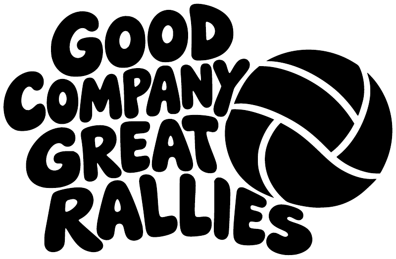 Black vinyl volleyball decal: "Good Company Great Rallies" with volleyball icon