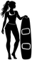 Wakeboarding vinyl decal silhouette: woman holding a wakeboard with two cutouts