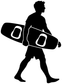 Black silhouette vinyl decal of wakeboarder carrying board