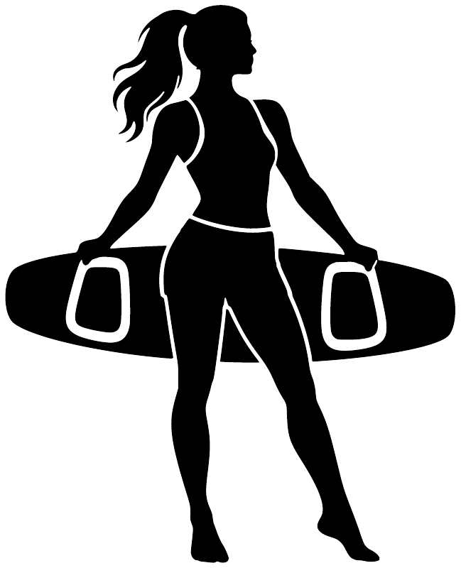 Wakeboarding vinyl decal silhouette of woman with wakeboards and rope handles