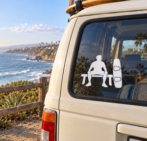 Wakeboarding vinyl decal: white silhouette of rider with wakeboard on car window