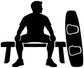 Wakeboarding vinyl decal silhouette in black: rider kneeling with wakeboard and handle