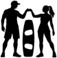Black vinyl decal silhouettes of two friends fist bumping with wakeboard