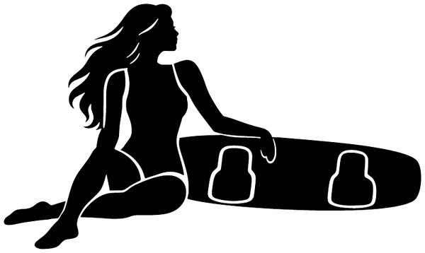Black vinyl decal silhouette of a woman wakeboarder with a wakeboard