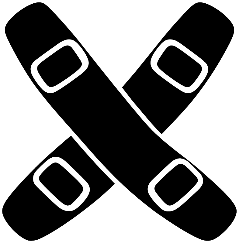Crossed wakeboard boards decal, black with white-bordered square inserts