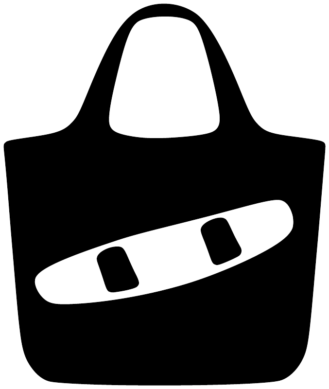 Black tote bag icon vinyl decal with white wakeboard and small handle graphic