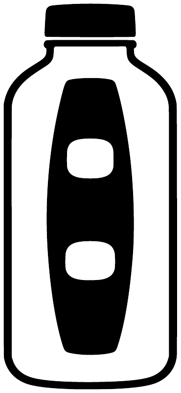 Black and white bottle vinyl decal with square label and two oval openings